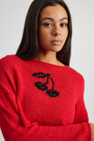 Open Knit Crop Jacquard Jumper, RED/BLACK CHERRY - alternate image 4