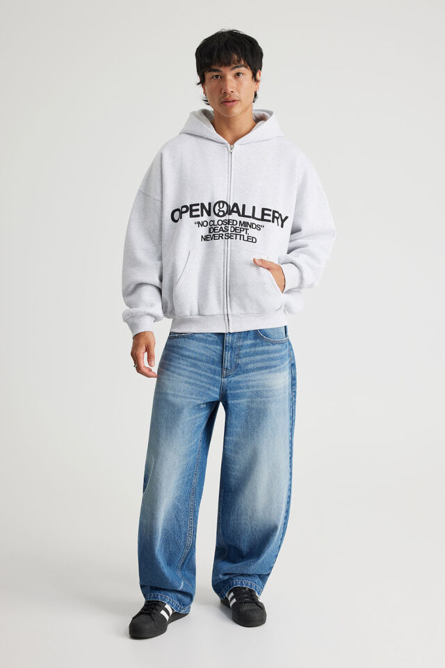 Open Gallery Zip Thru Hoodie, OG SILVER MARLE/GALLERY ATELIER