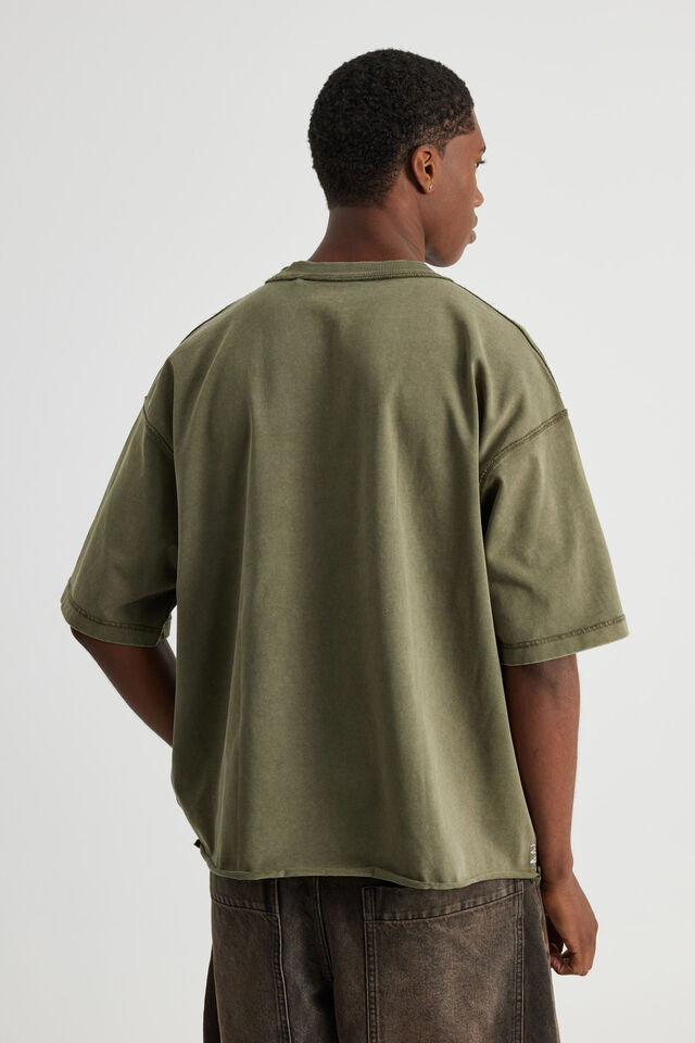 Notion Boxy Cropped Heavyweight Tshirt, NTN WASHED DUSTY KHAKI/METAL NOTION