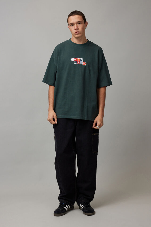 Heavy Weight Box Fit Graphic Tshirt, IVY GREEN/HALF HALF PUZZLE