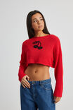 Open Knit Crop Jacquard Jumper, RED/BLACK CHERRY - alternate image 1