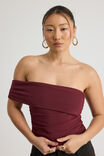 Mesh One Shoulder Top, BORDEAUX - alternate image 4