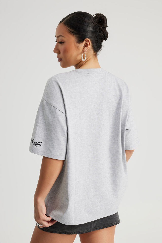 Oversized Graphic Tee, GREY MARLE/HEAVEN SENT