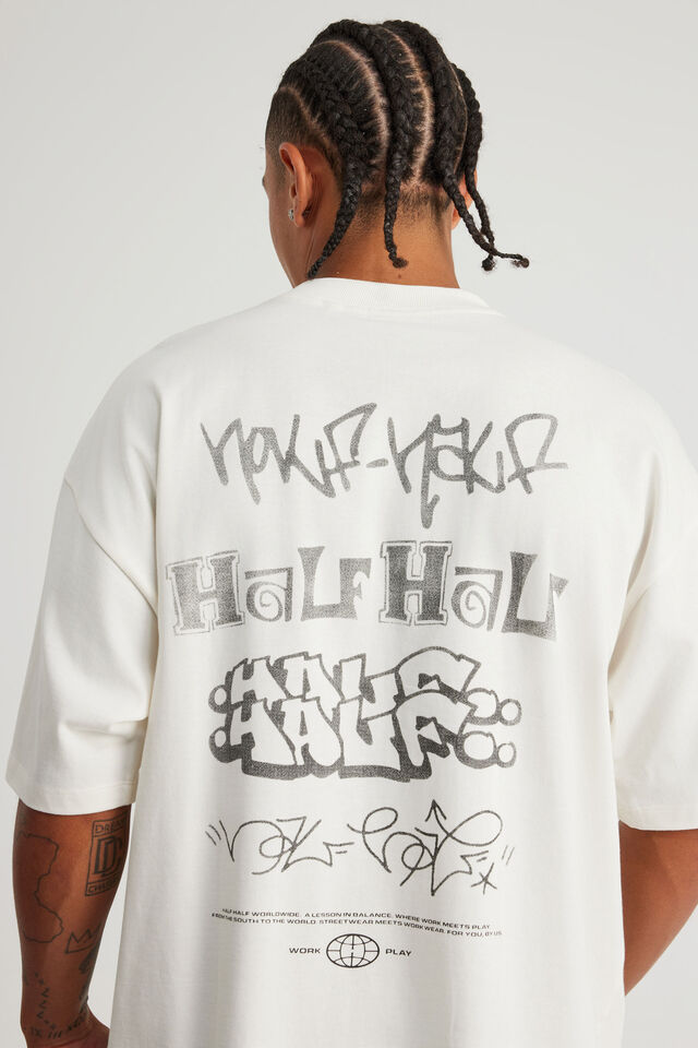 Half Half Heavyweight Box Fit Graphic Tshirt, HH CLOUD/TAGLINE