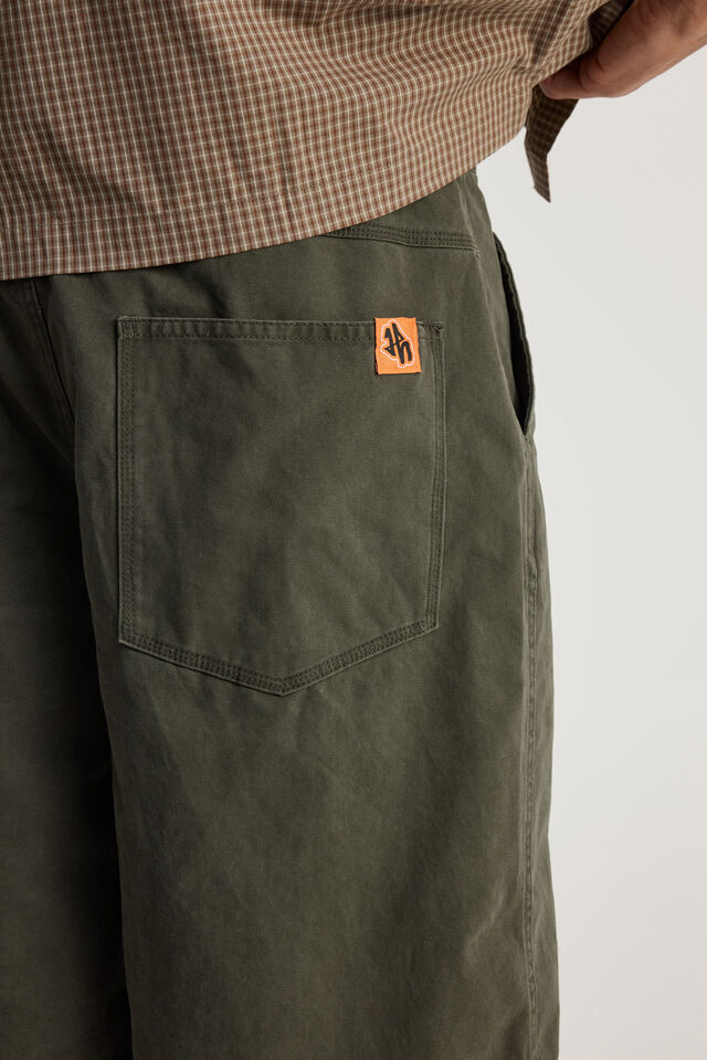 Half Half Pleated Woven Short, DEEP KHAKI