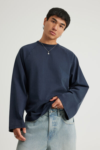 Open Gallery Raglan Long Sleeve Tshirt, OG WASHED NAVY BLAZER