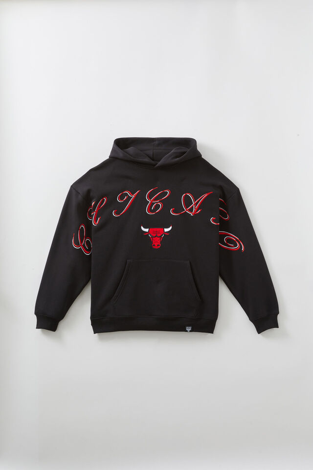 Nba Hoodie, LCN NBA BLACK/BULLS CURSIVE SCRIPT