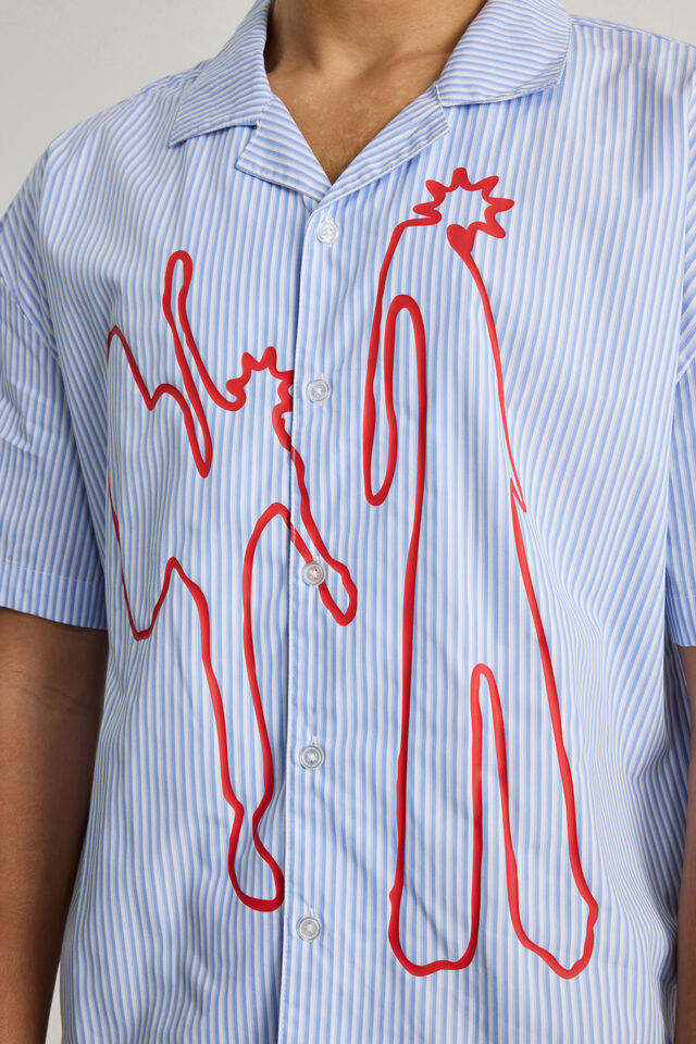 Notion Boxy Cropped Short Sleeve Shirt, NOTION OVERLAY BLUE PINSTRIPE
