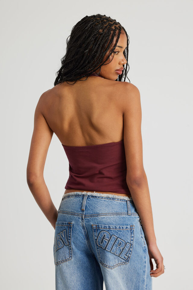 Scoop Neck Halter Top, WASHED BOARDEAUX