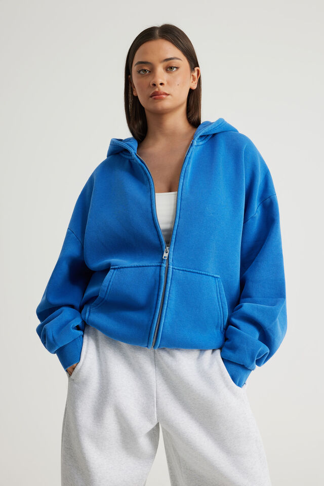 Authentics Boxy Zip Thru Hoodie, WASHED MADRID BLUE