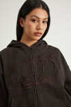 Open Gallery Boxy Zip Through Hoodie, OG WASHED CHOC NOIR/GALLERY SWIRL - example image 4