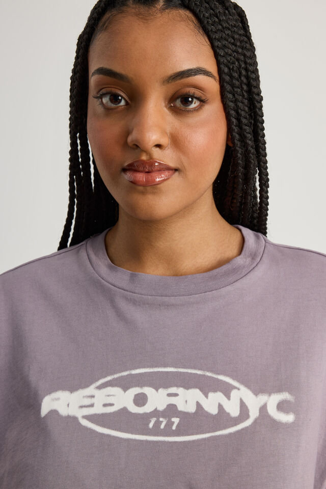 Oversized Graphic Tee, WASHED MYSTIC PURPLE/REBORN
