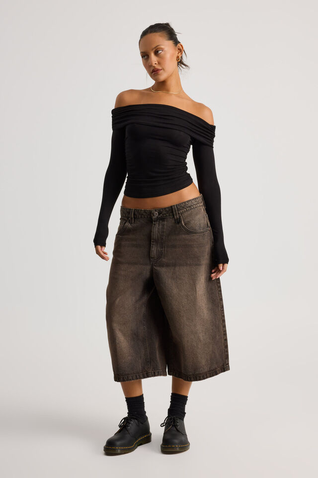 Shay Off Shoulder Long Sleeve Top, BLACK