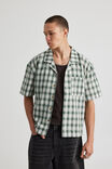 Boxy Cropped Short Sleeve Shirt, GREEN CHECK - alternate image 1