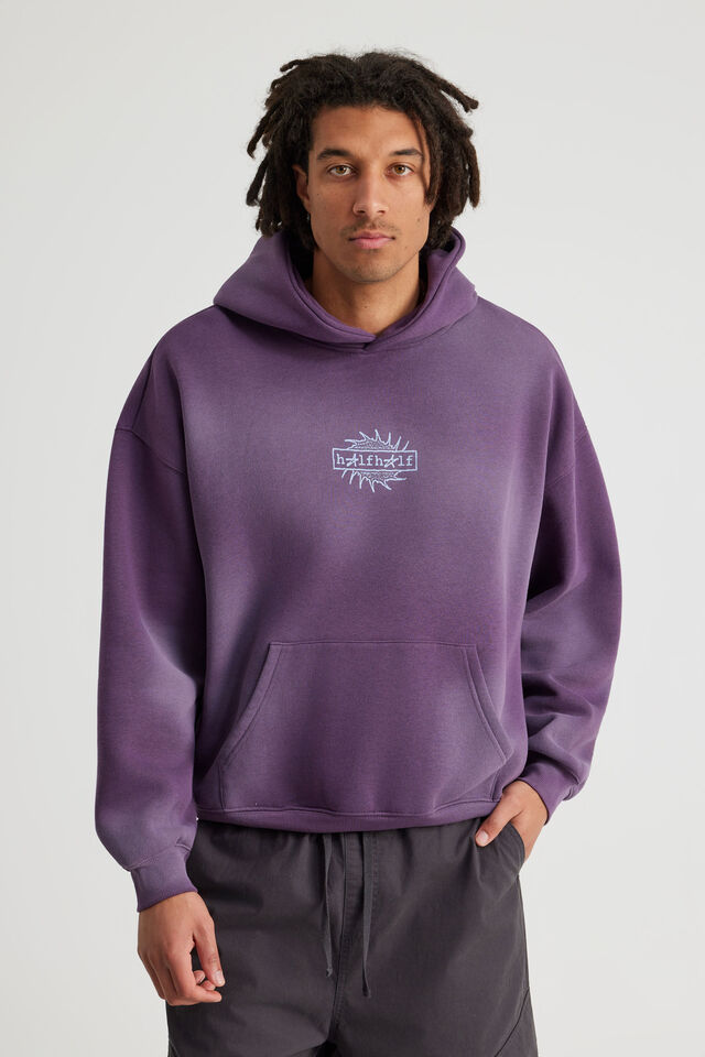 Half Half Hoodie, HH WASHED DEEP GRAPE/HEATWAVE