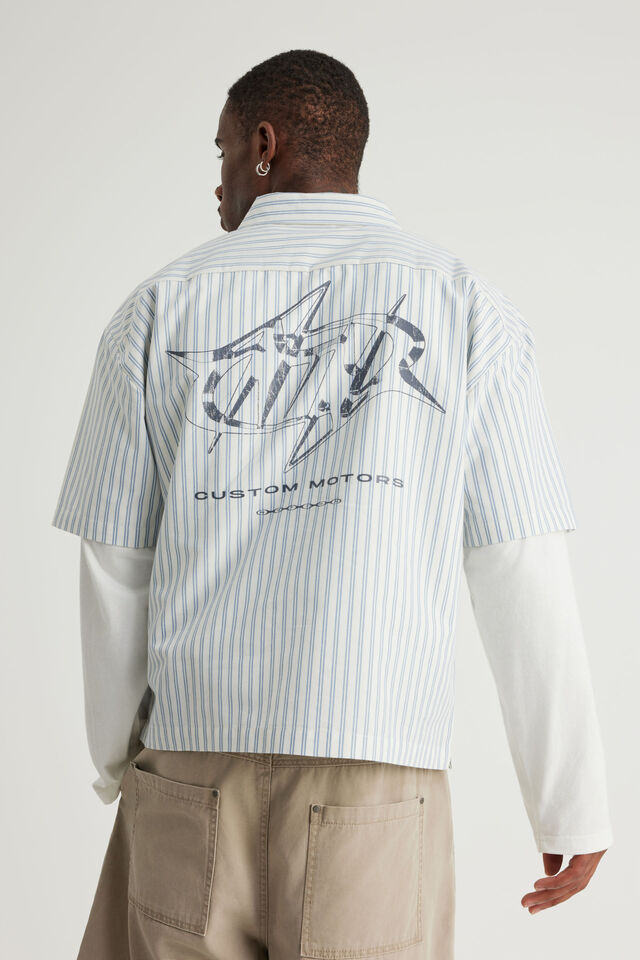 Notion Boxy Cropped Short Sleeve Shirt, NOTION BLUE WHT SPIKY LOGO
