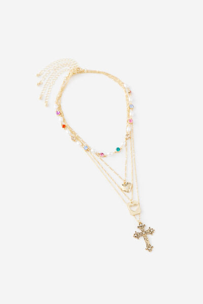 Cross Layered Necklace, GOLD