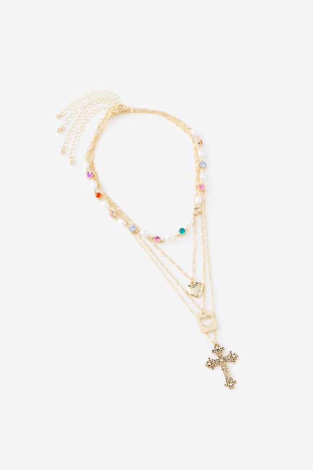 Cross Layered Necklace, GOLD