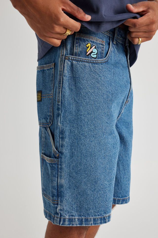 Half Half Painter Baggy Denim Short, CLASSIC INDIGO
