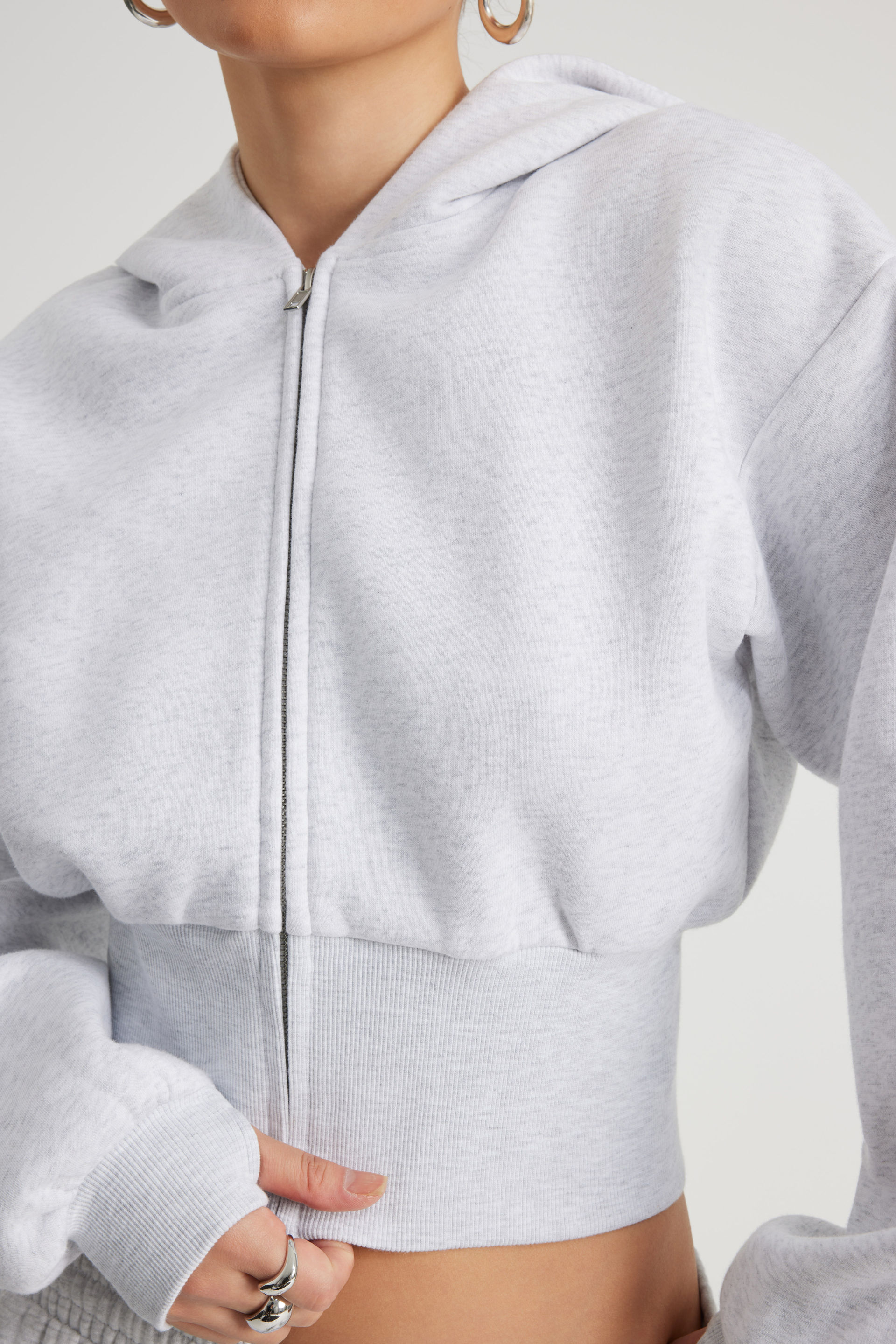 nike mini swoosh oversized cropped zip through hoodie in grey