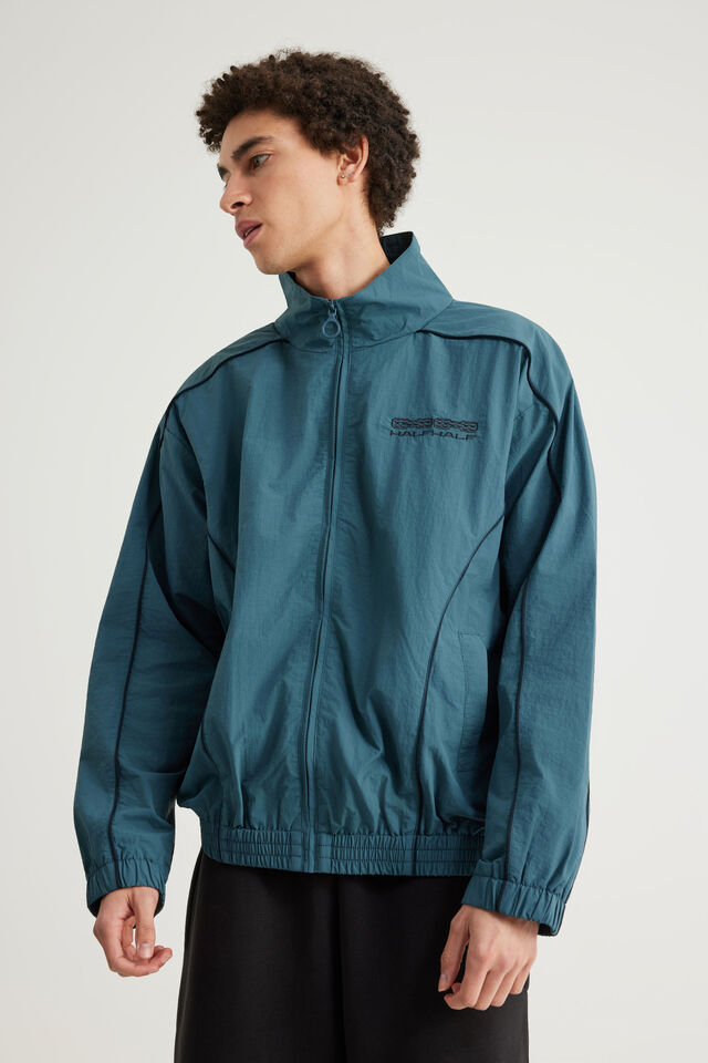 Half Half Zip Through Jacket, MARINE TEAL/SEAL PIPING