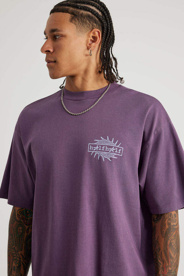 Half Half Heavyweight Box Fit Graphic Tshirt, HH WASHED DEEP GRAPE/HALF HALF ICARUS