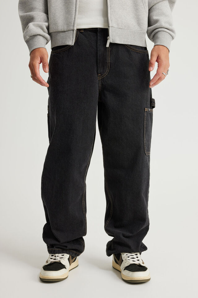 Half Half Baggy Painter Jean, BLACK STONE