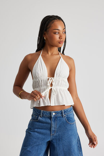 Bronte Tie Front Halter, WHITE