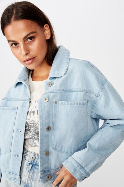Patch Pocket Denim Jacket, BLEACH WASH