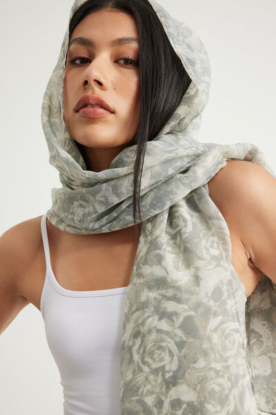 Festival Scarf, BEIGE SKULL AND ROSES