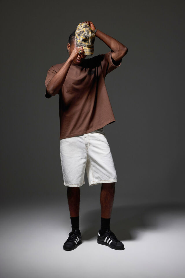 Half Half Painter Baggy Denim Short, ECRU