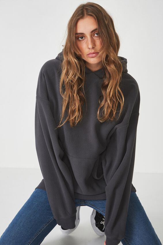 Oversized Polar Fleece Hoodie, ASPHALT