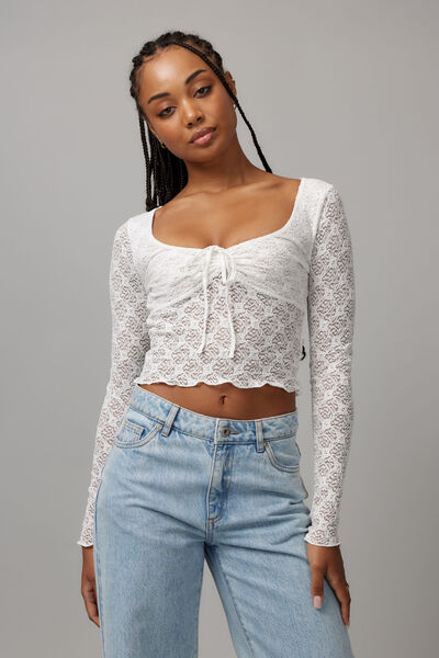 Layla Long Sleeve Lace Top, WHITE