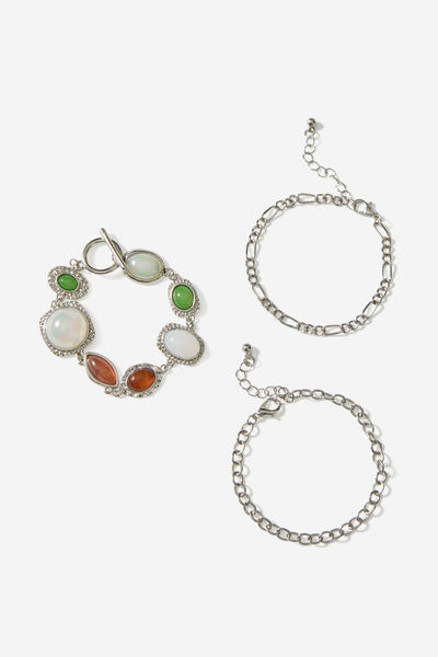 Stack Stone Bracelet Pack, SILVER