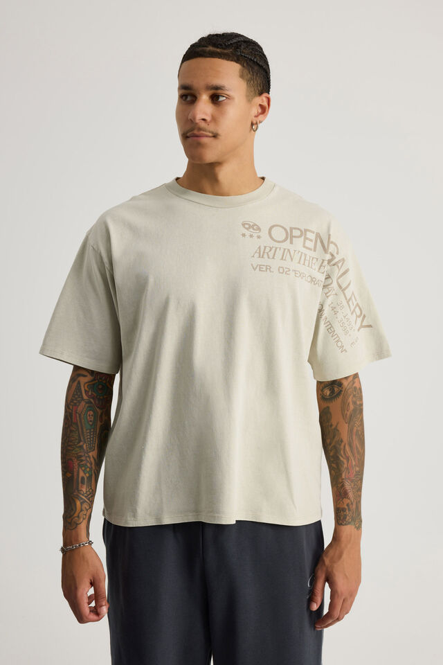 Open Gallery Box Fit Tshirt, OG WASHED PEBBLE/SLEEVE PROMO