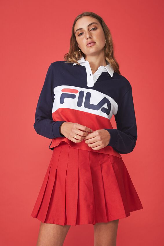 Fila Lcn Long Sleeve Polo Top, EVENING BLUE_LYCHEE