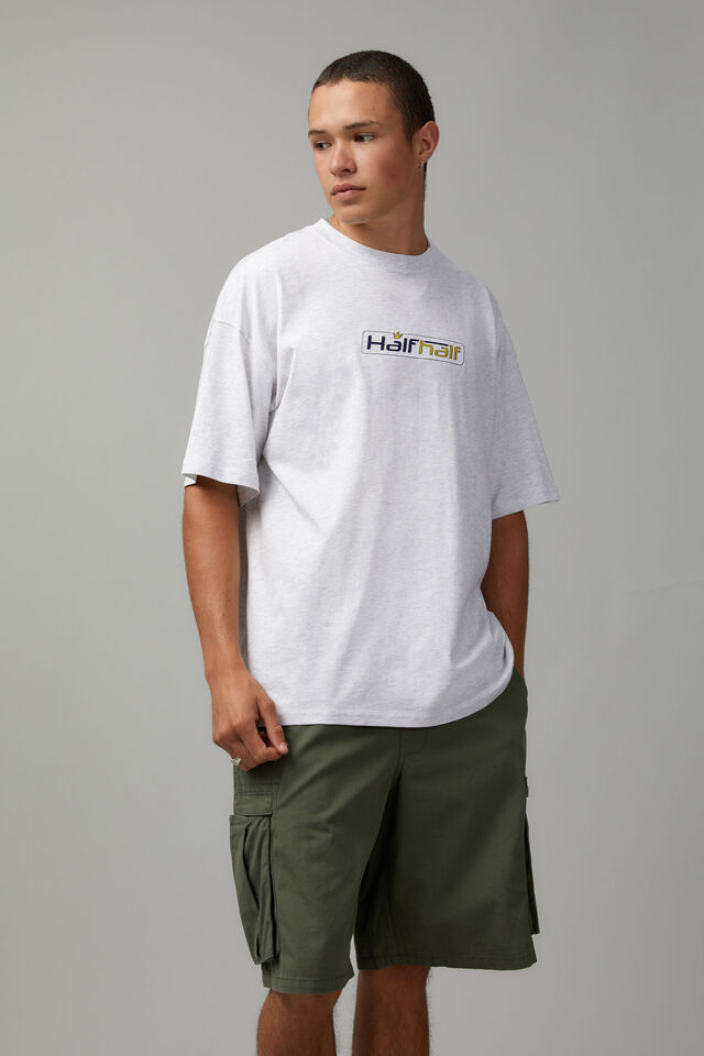 Half Half Oversized T Shirt, SILVER MARLE/HALF HALF CROWN