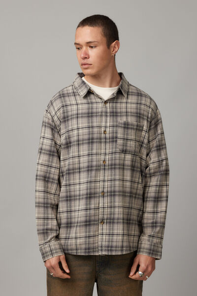 Washed Lightweight Check Shirt, WASHED GREY BLACK CHECK