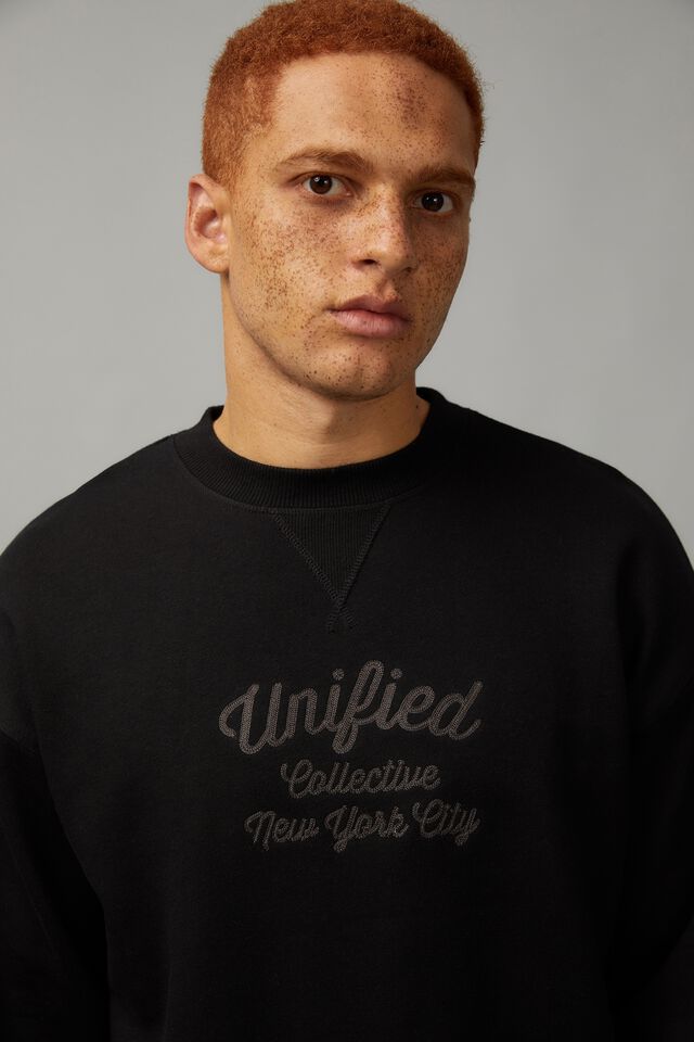 Unified Oversized Loopback Crew, BLACK/UNIFIED SCRIPT