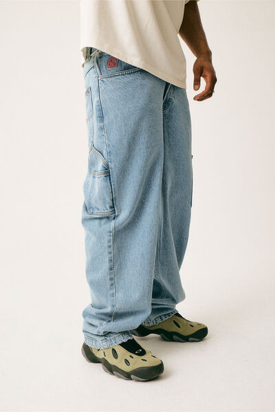 Half Half Baggy Painter Jean, THRIFT BLEACH BLUE