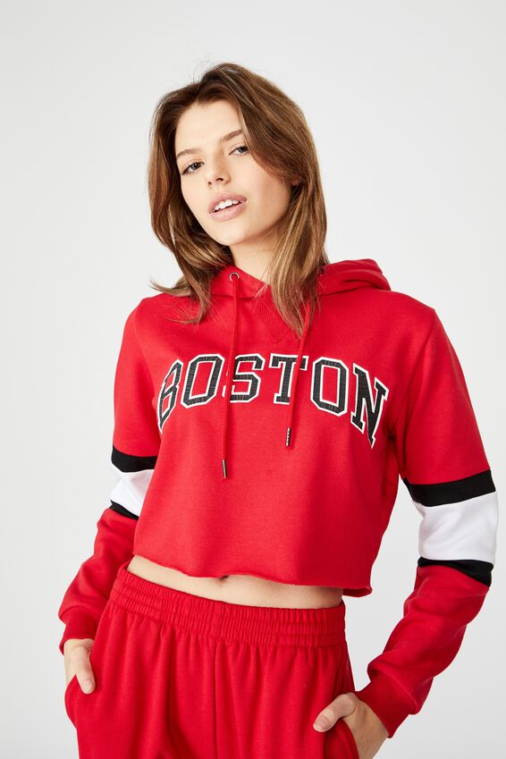 Graphic Crop Hoodie, LYCHEE/BOSTON