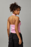 Split Front Knit Halter Top, BUBBLEGUM PINK - alternate image 3