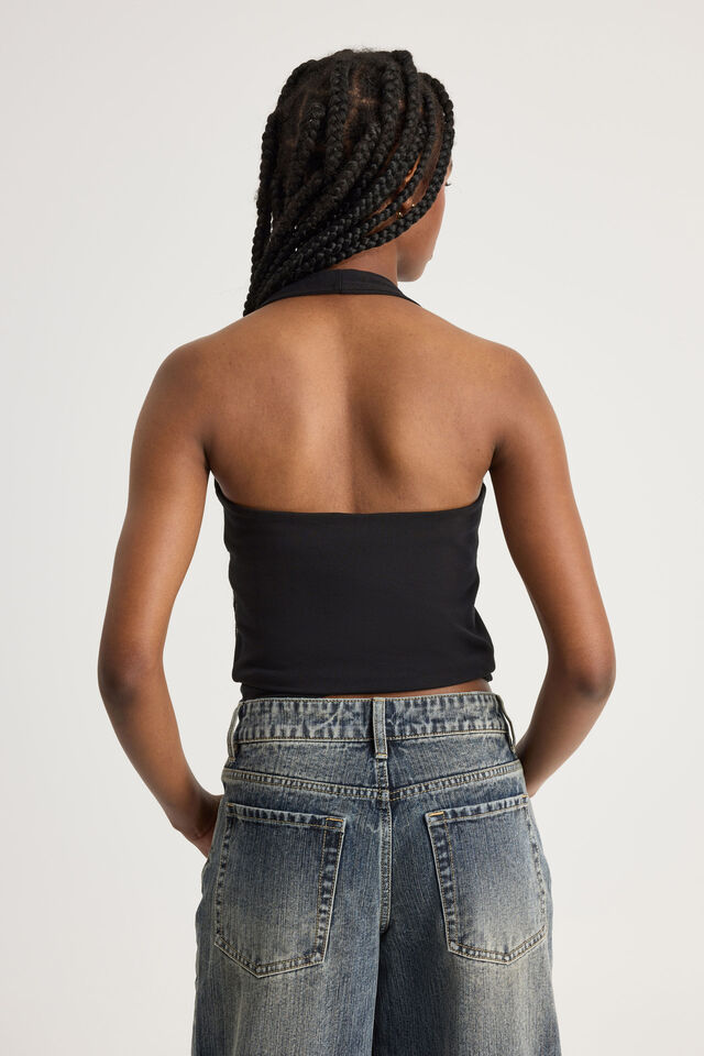 Scoop Neck Halter Top, BLACK