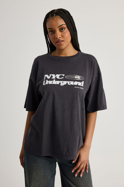 Oversized Graphic Tee, WASHED BLACK/NYC UNDERGROUND