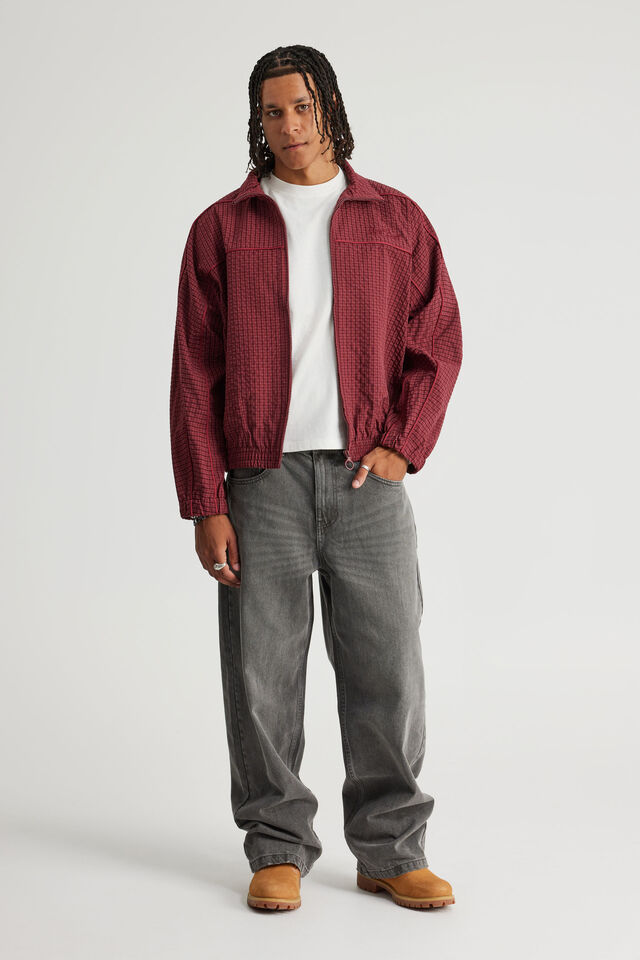 Half Half Zip Through Jacket, RUBY CHECK