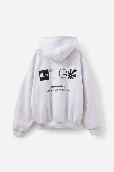 Open Gallery Hoodie, OG SILVER MARLE/OPEN GALLERY MOTIFS