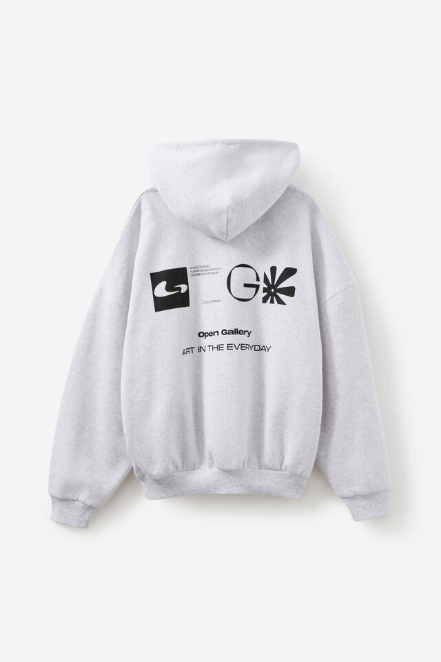 Open Gallery Hoodie, OG SILVER MARLE/OPEN GALLERY MOTIFS