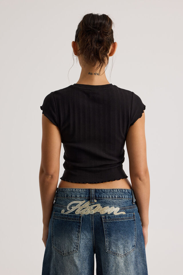 Riley Pointelle Top, BLACK