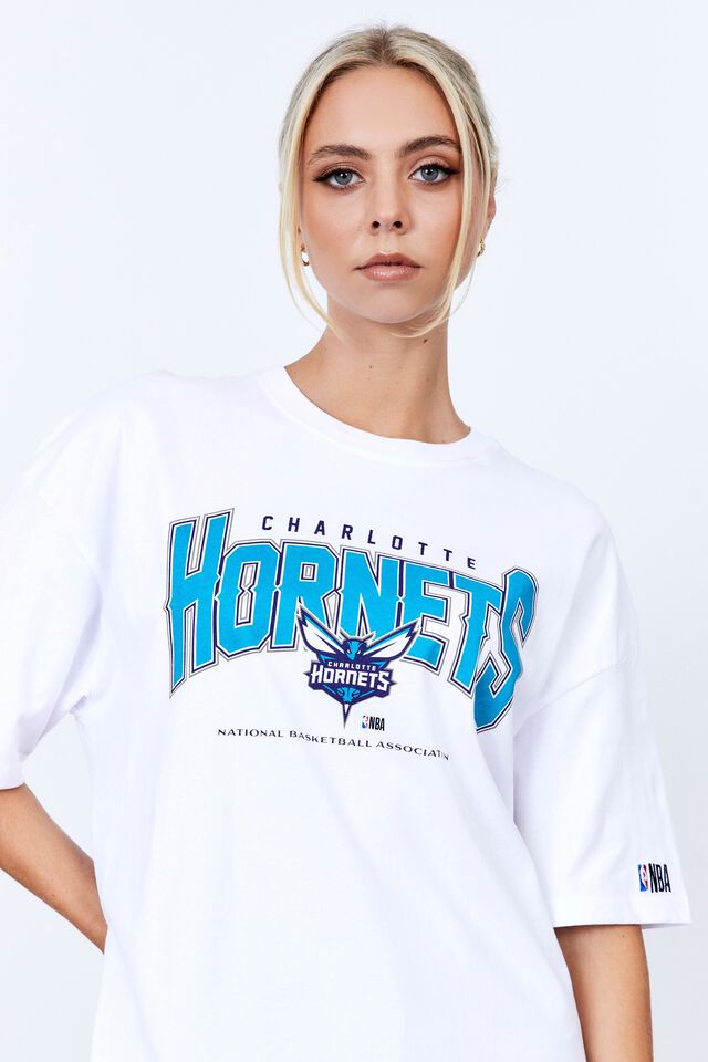 NBA Charlotte Hornets Oversized Graphic Tee, LCN NBA WHITE/CHARLOTTE HORNETS