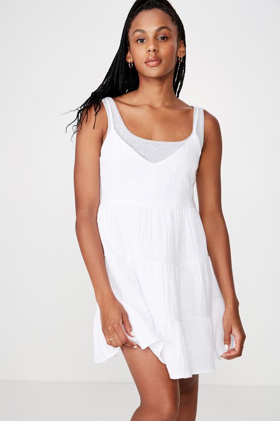 Tiered Dress, WHITE